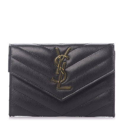 Saint Laurent Grain De Poudre Matelasse Chevron Small Monogram Envelope Wallet Black 1 of 10