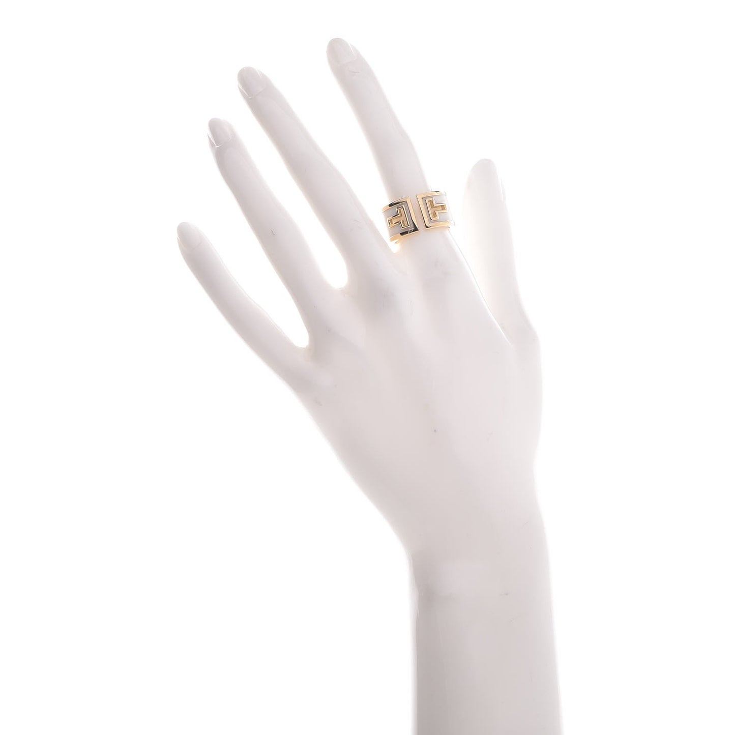 18K Yellow Gold White Ceramic T Cutout Ring 52 6