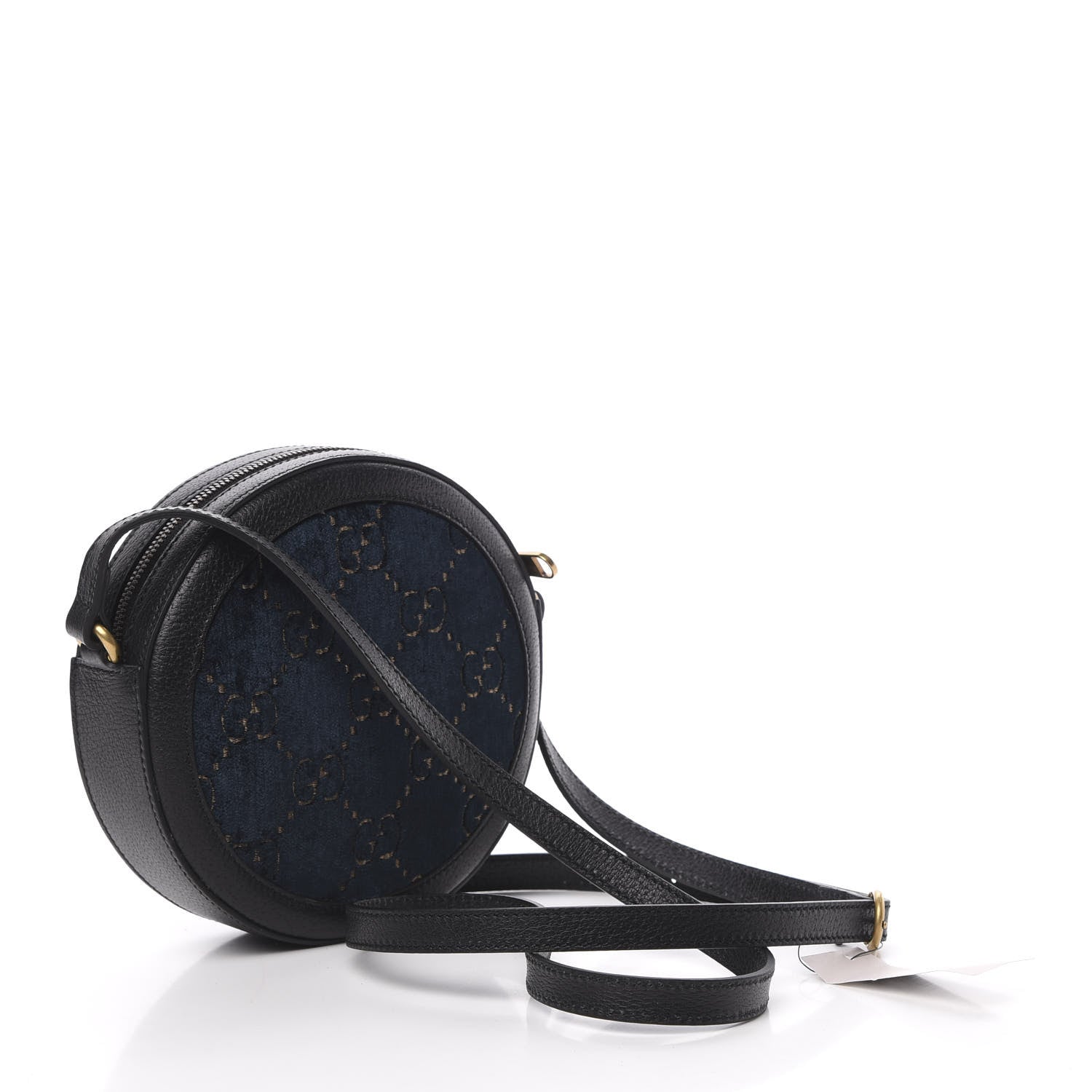 Gucci Velvet Calfskin GG Monogram Round Shoulder Bag Blue Beige 2 of 9