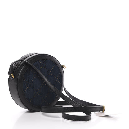 Gucci Velvet Calfskin GG Monogram Round Shoulder Bag Blue Beige 2 of 9