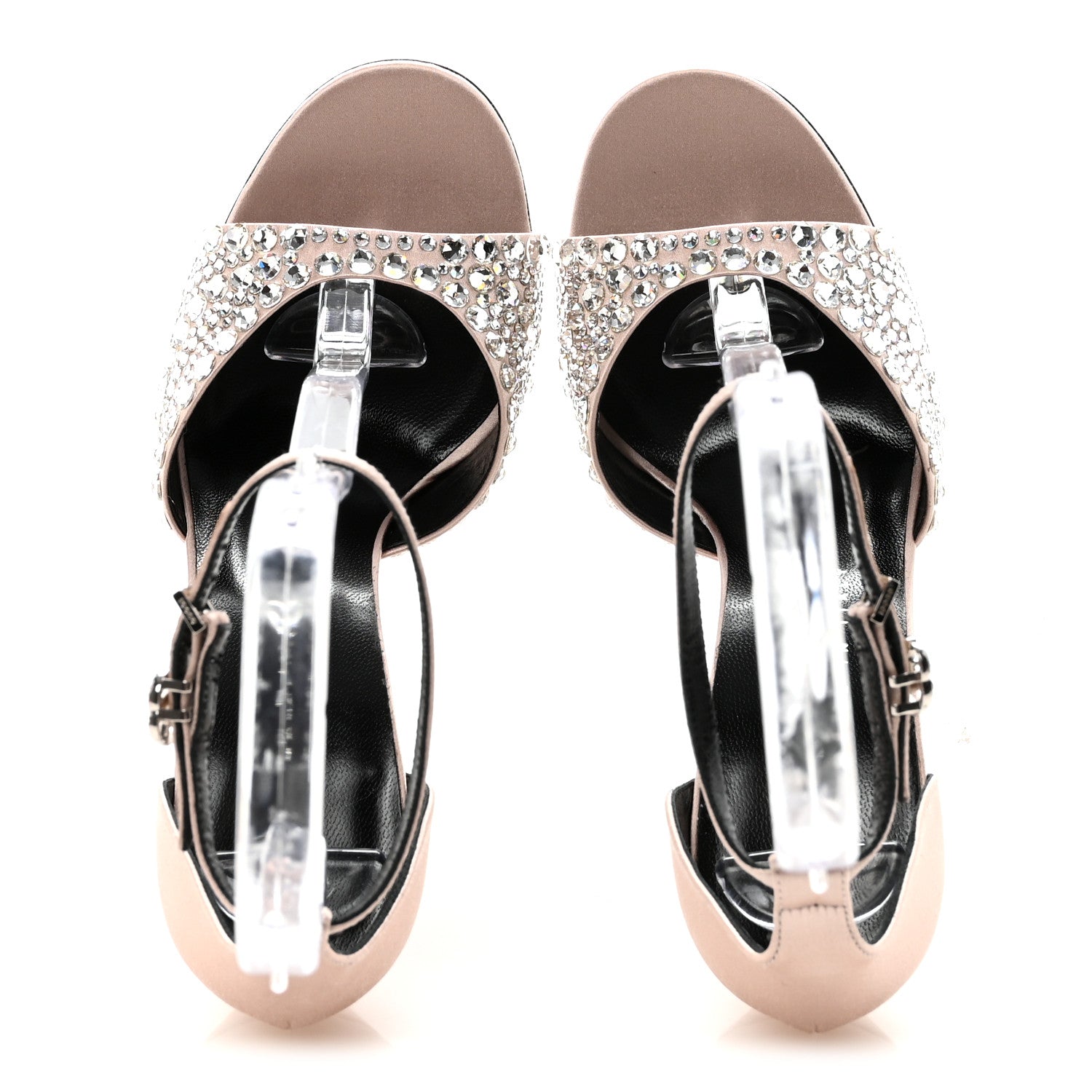 Gucci Satin Crystal Ankle Strap Sandal Pumps 38.5 Skin Rose 2 of 8