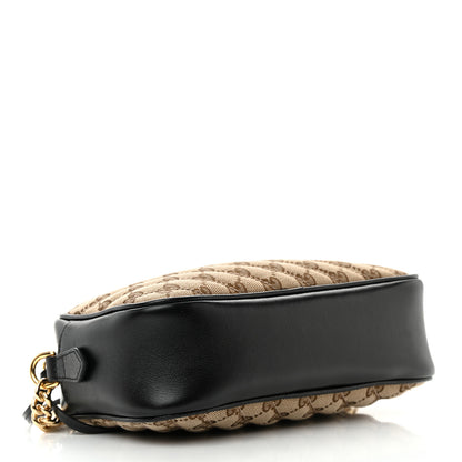 Gucci Monogram Matelasse Diagonal Small GG Marmont Chain Shoulder Bag Beige Black 4 of 14