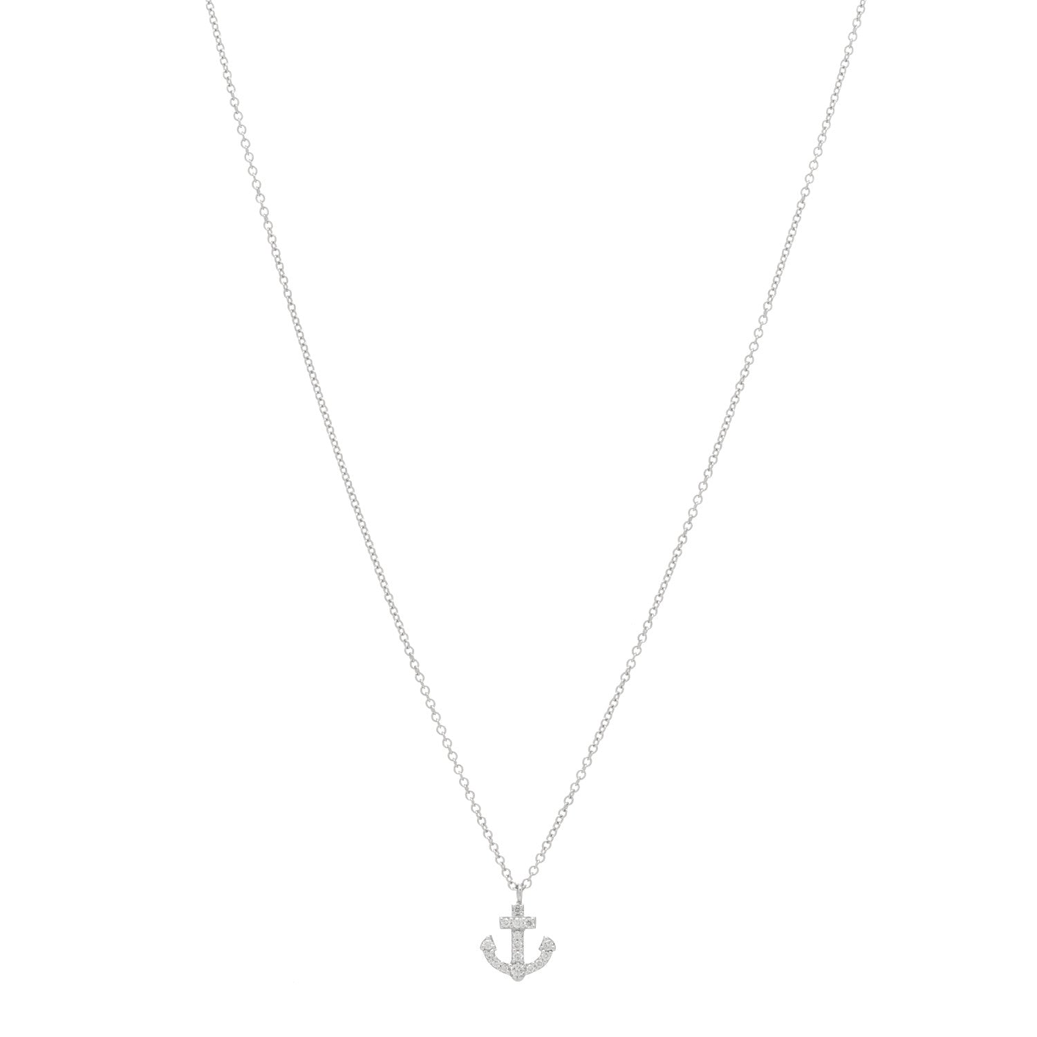Tiffany 18K White Gold Diamond Mini Metro Anchor Pendant Necklace 1 of 4