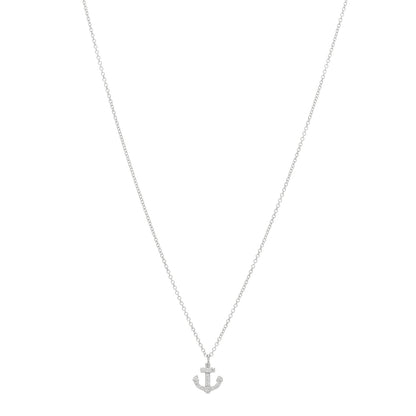 Tiffany 18K White Gold Diamond Mini Metro Anchor Pendant Necklace 1 of 4