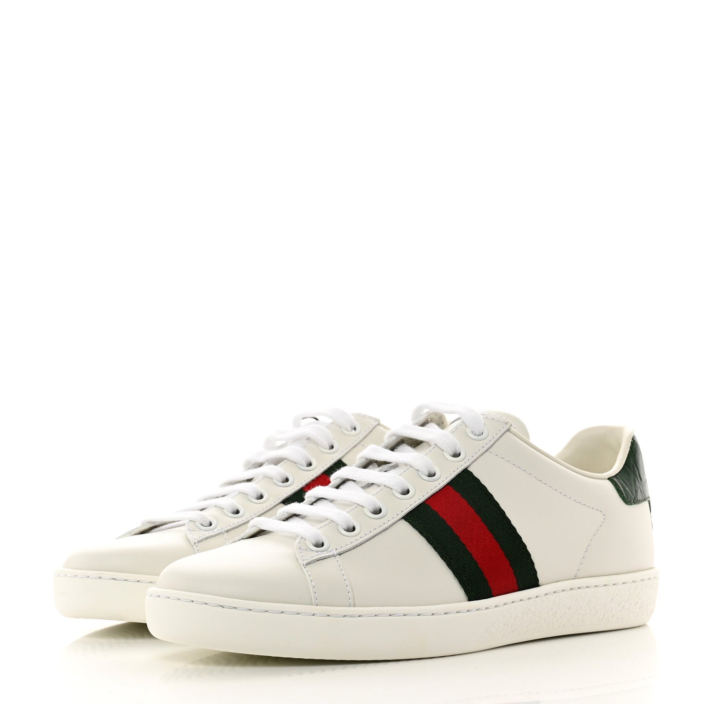 Calfskin Crocodile Web Womens Ace Sneakers 35.5 White Green