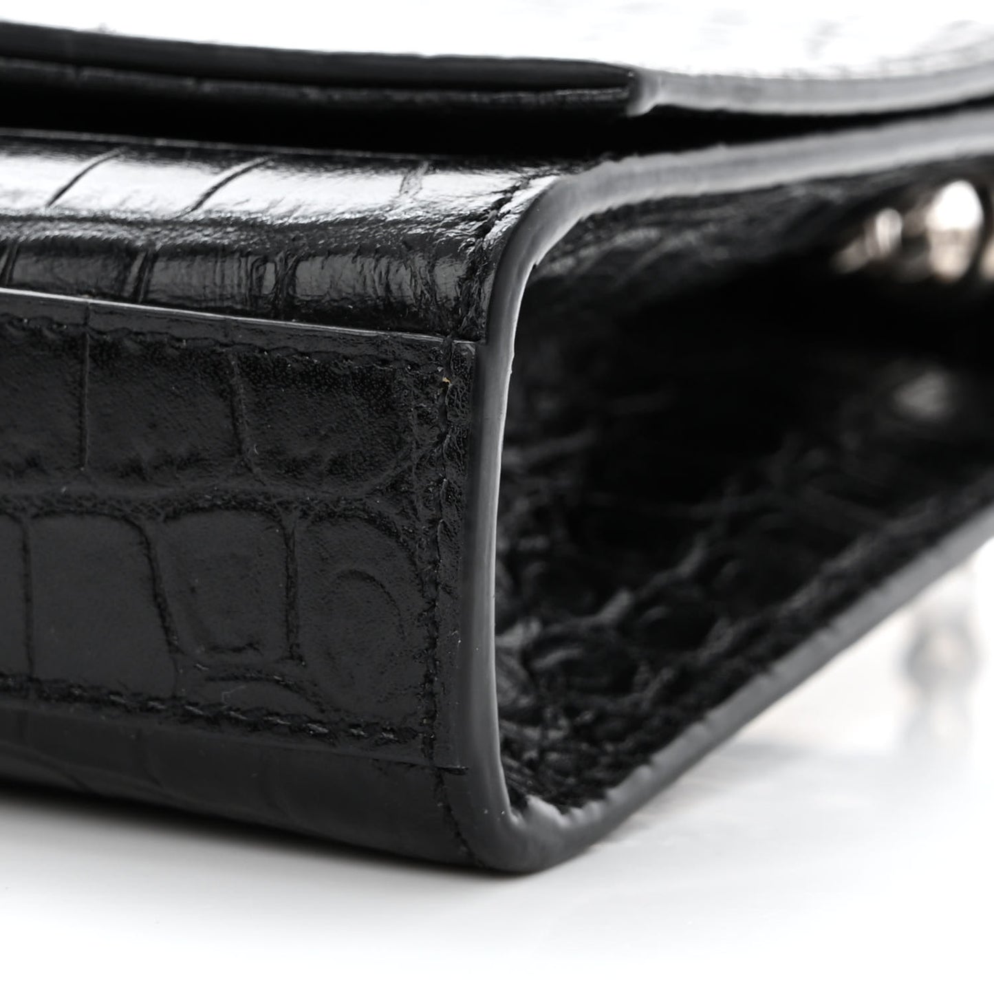 Calfskin Crocodile Embossed Small Classic Monogram Kate Tassel Satchel Black