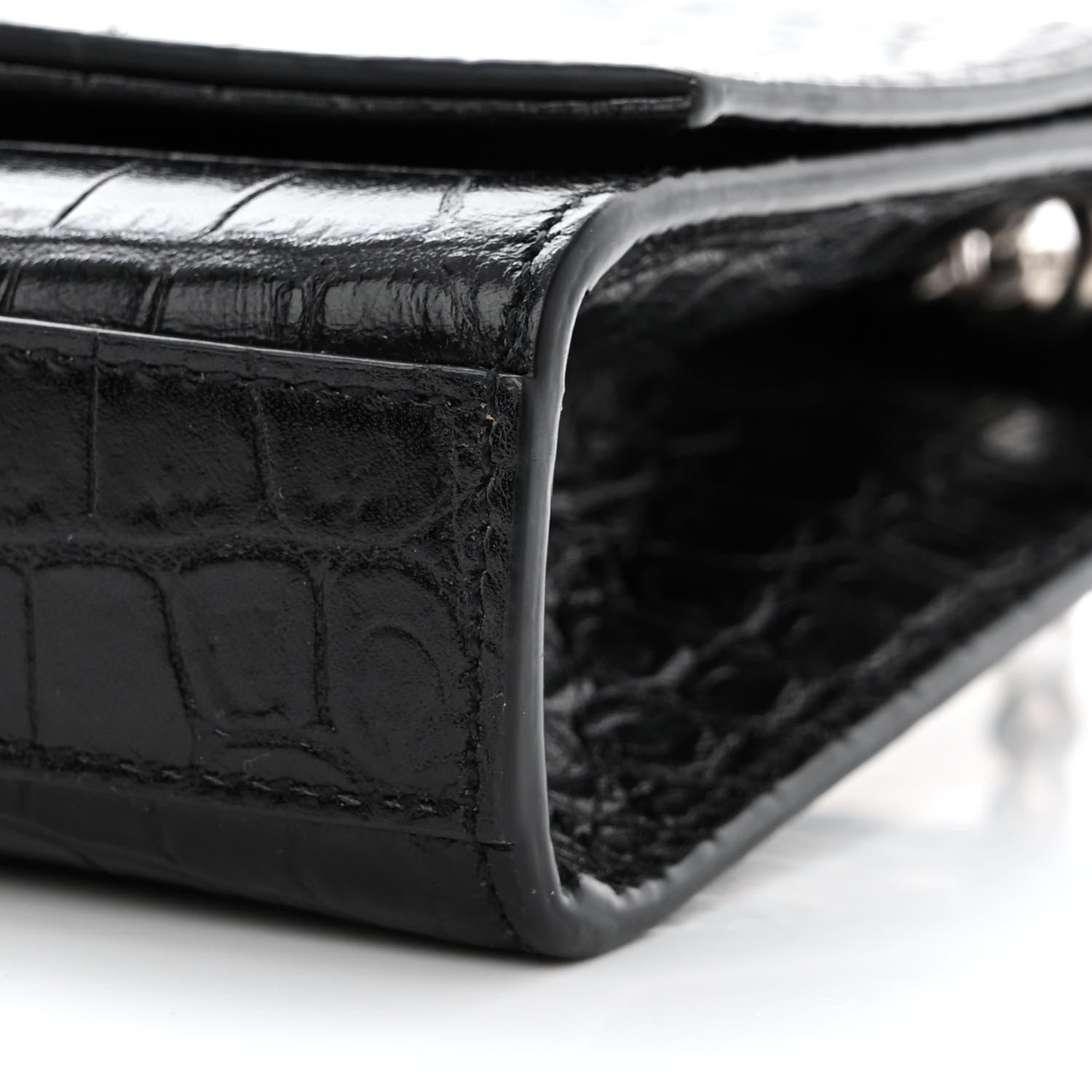 Saint Laurent Calfskin Crocodile Embossed Small Classic Monogram Kate Tassel Satchel Black 10 of 10