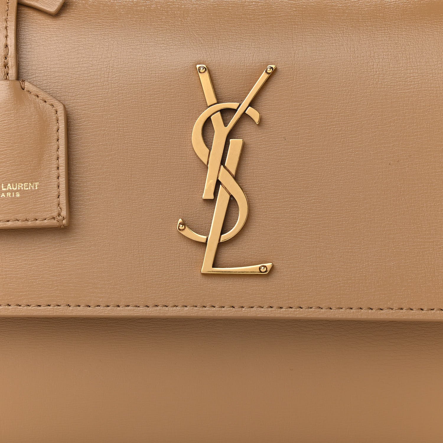 Saint Laurent Smooth Calfskin Medium Monogram Sunset Satchel Natural Tan 7 of 9