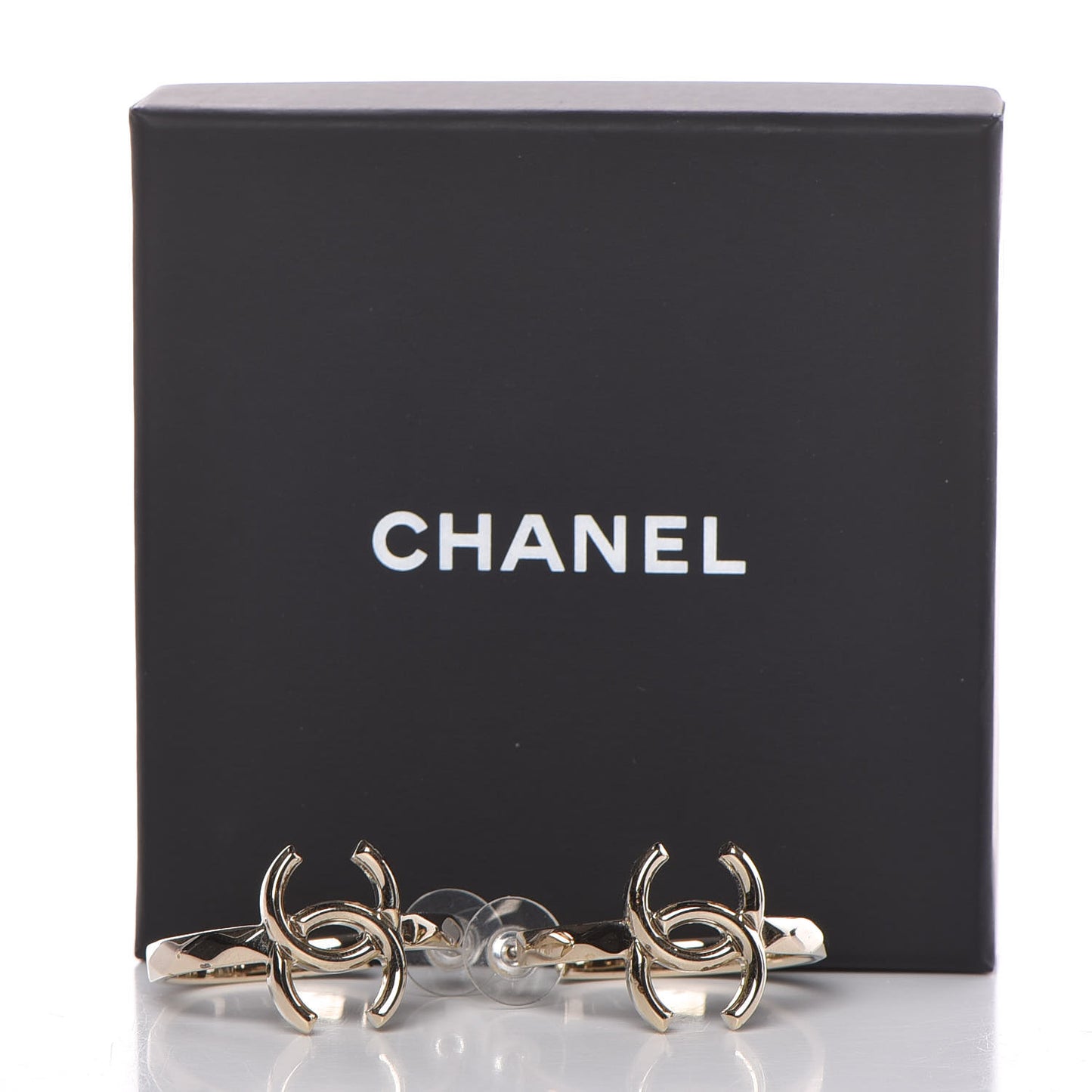 Metal Textured CC Hoop Earrings Gold