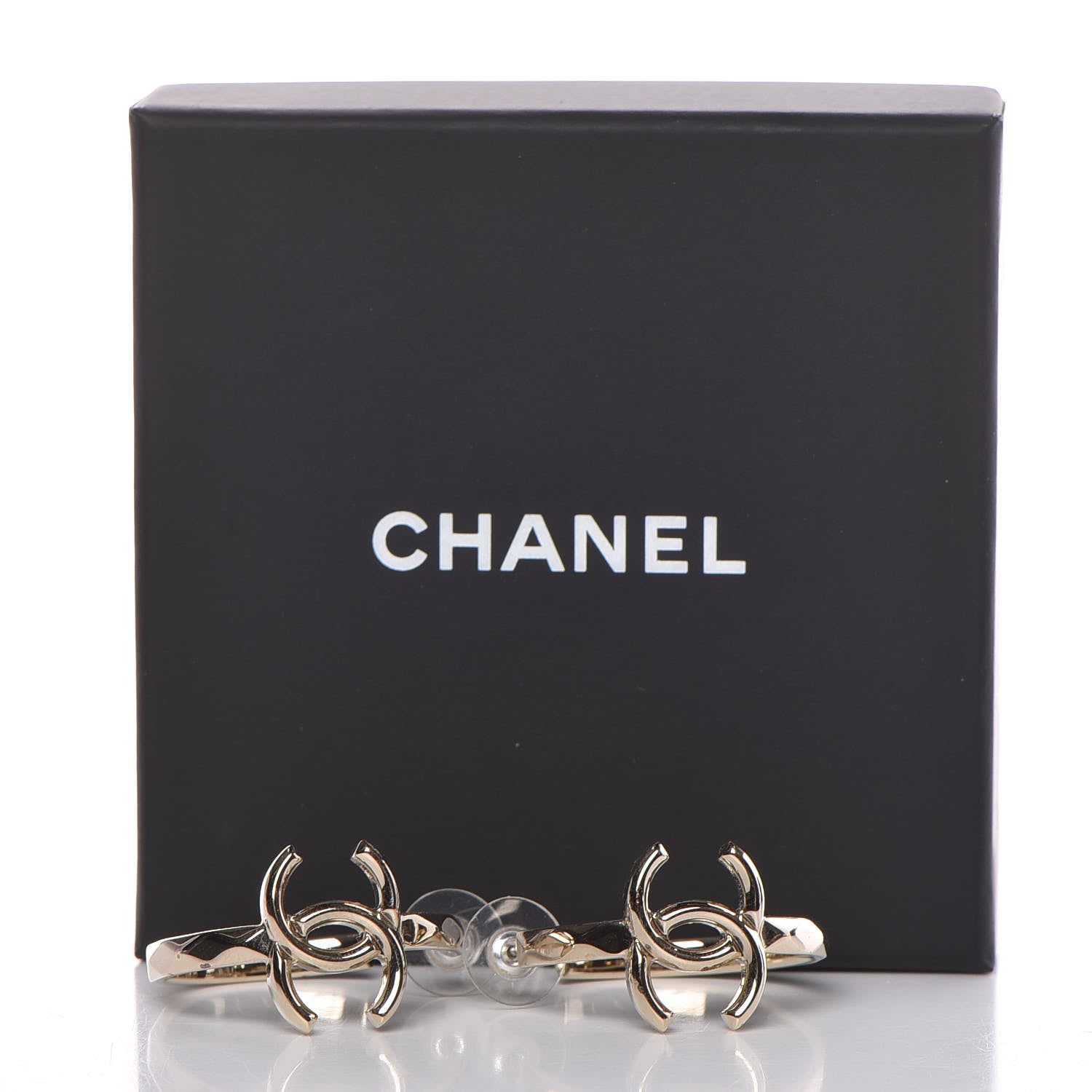 Chanel Metal Textured CC Hoop Earrings Gold 5 of 5