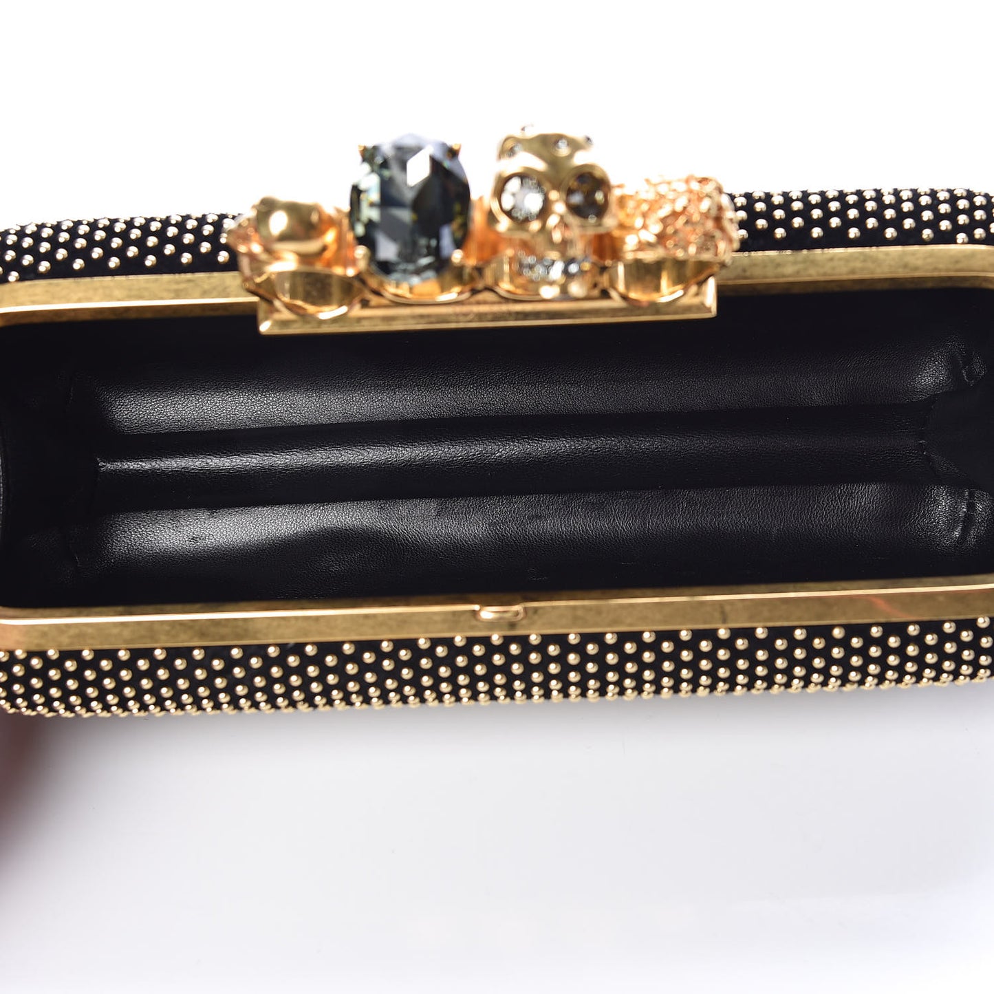 Suede Studded Skull Knuckle Box Clutch Black