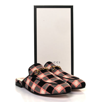 Gucci Tweed Calfskin Damier Womens Princetown Slippers 38 Black Pink Multicolor 8 of 8