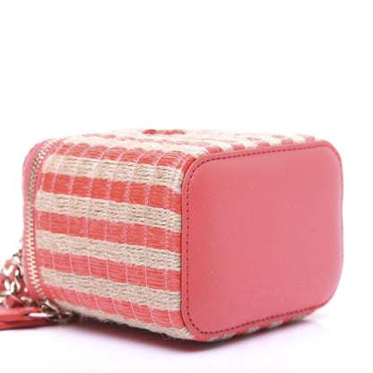 Chanel Raffia Jute Striped Mini Vanity Case With Chain Red Beige 6 of 13
