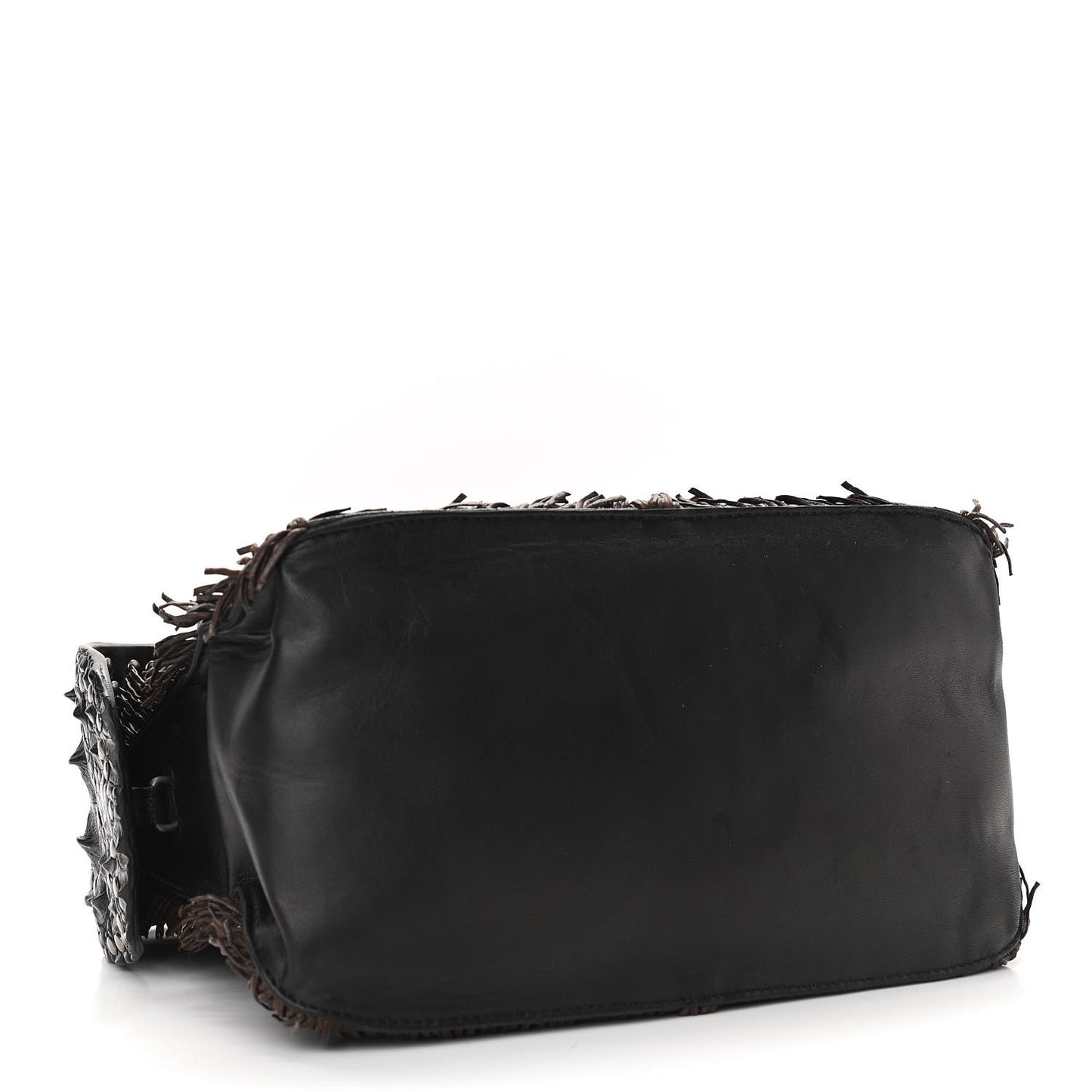 Nappa Intrecciato Alligator Fringe Shoulder Bag Black
