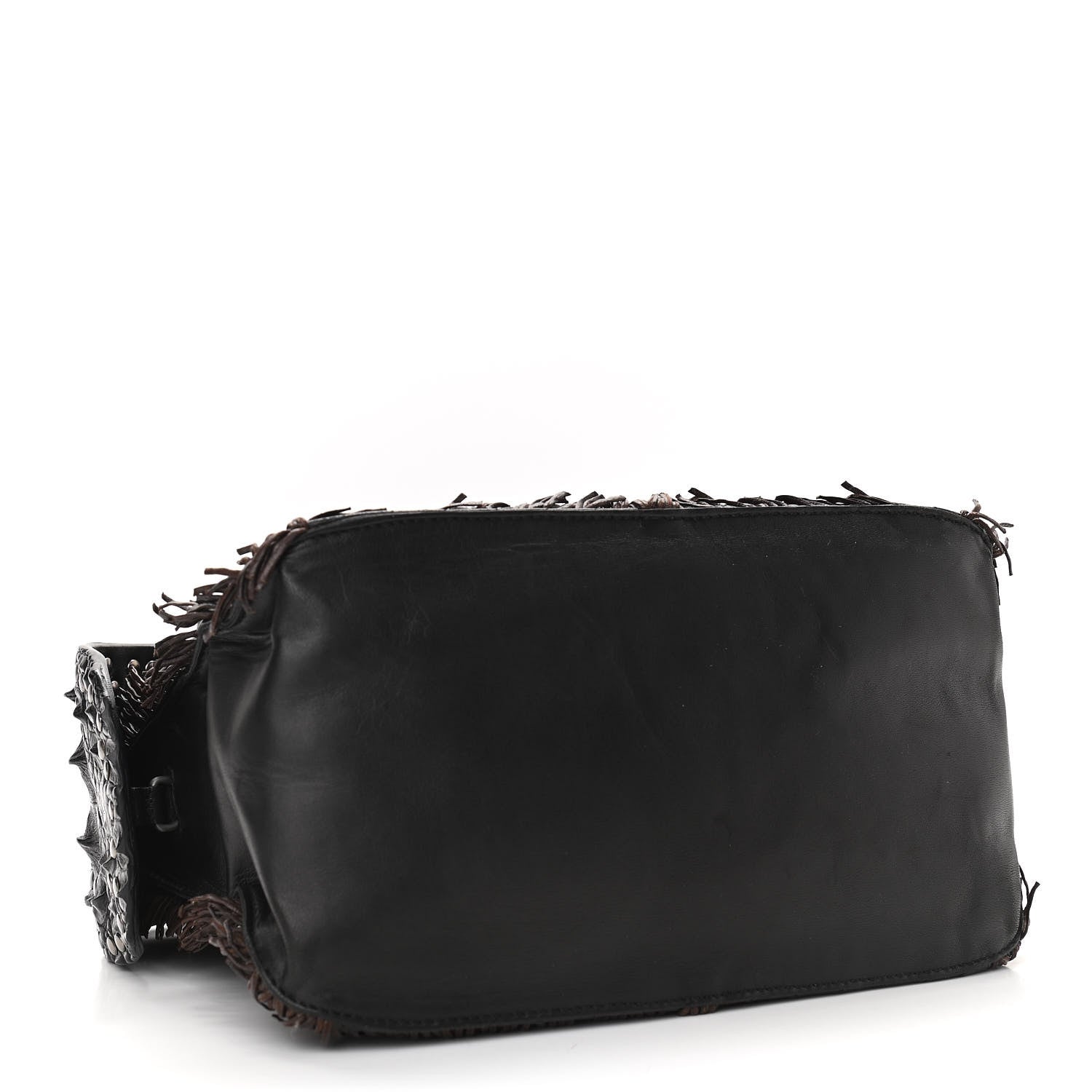 Bottega Veneta Nappa Intrecciato Alligator Fringe Shoulder Bag Black 4 of 10