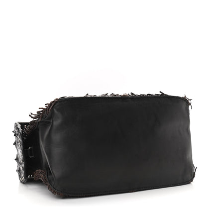 Bottega Veneta Nappa Intrecciato Alligator Fringe Shoulder Bag Black 4 of 10