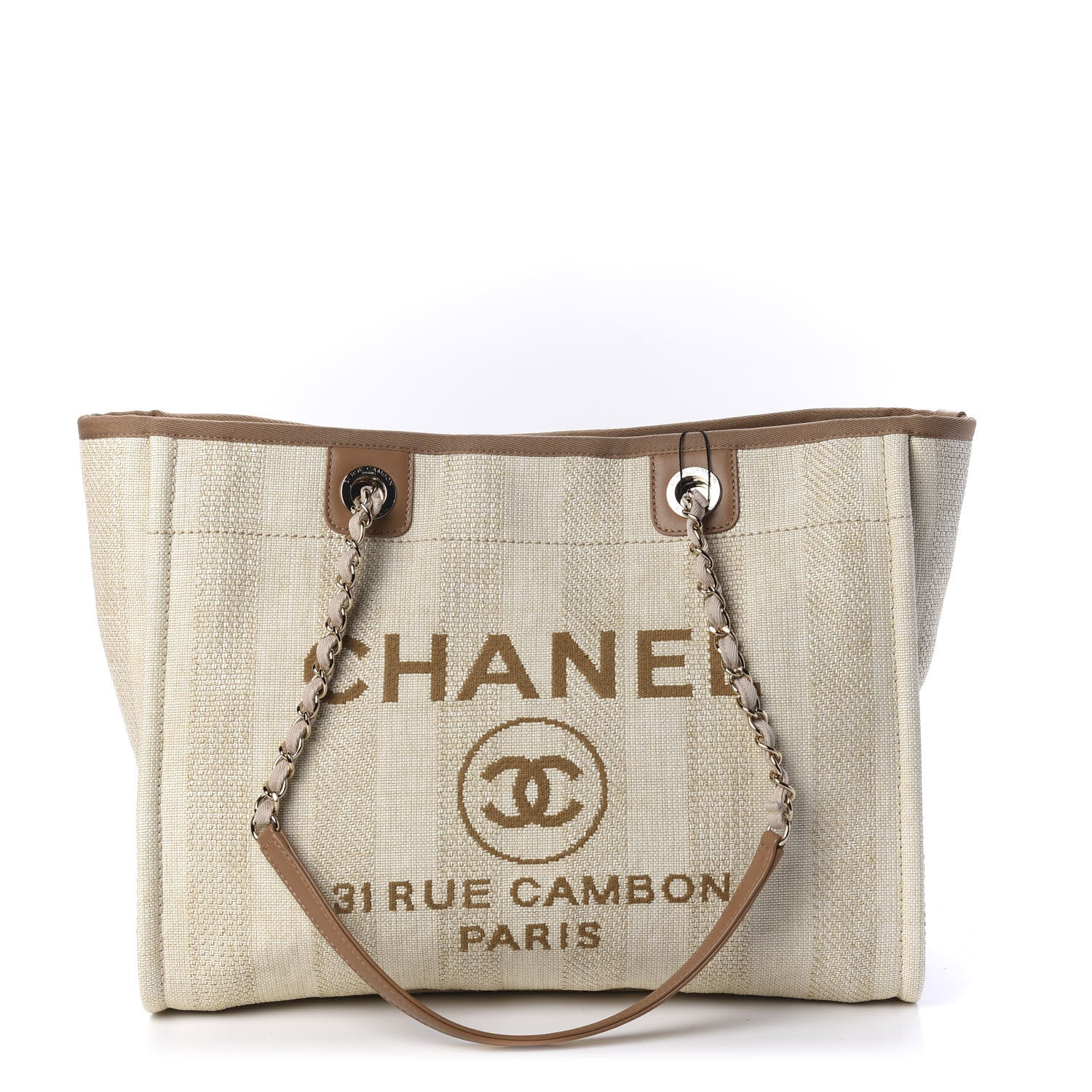 Chanel Mixed Fibers Calfskin Striped Small Deauville Tote Beige 1 of 9