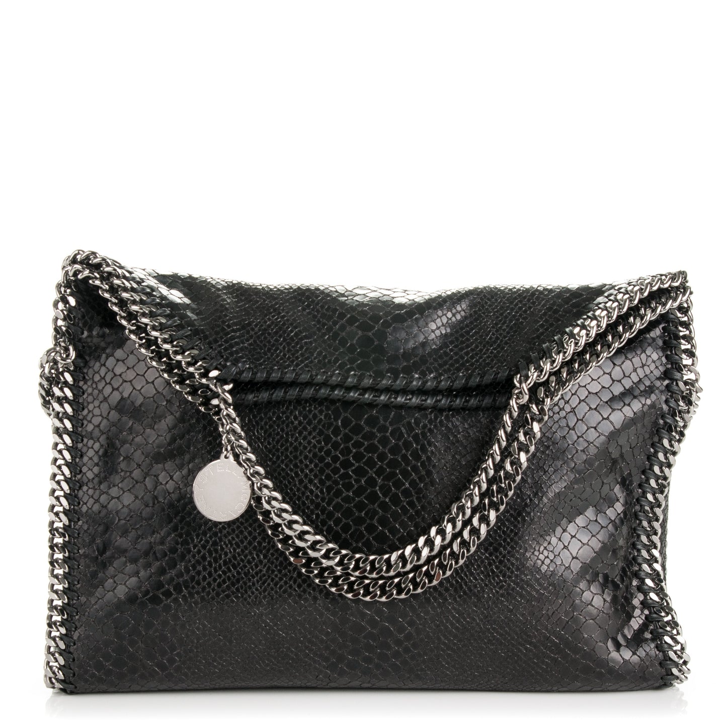 Metallic Faux Snakeskin Small Falabella Fold Over Tote Black