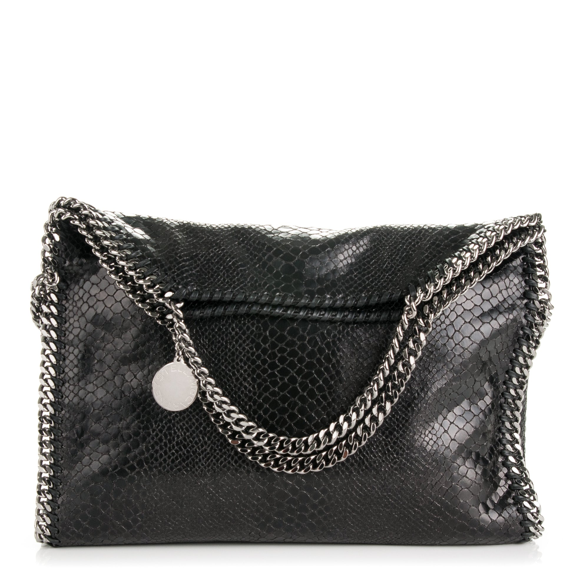 Stella McCartney Metallic Faux Snakeskin Small Falabella Fold Over Tote Black 1 of 8