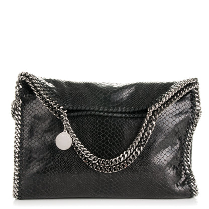 Stella McCartney Metallic Faux Snakeskin Small Falabella Fold Over Tote Black 1 of 8