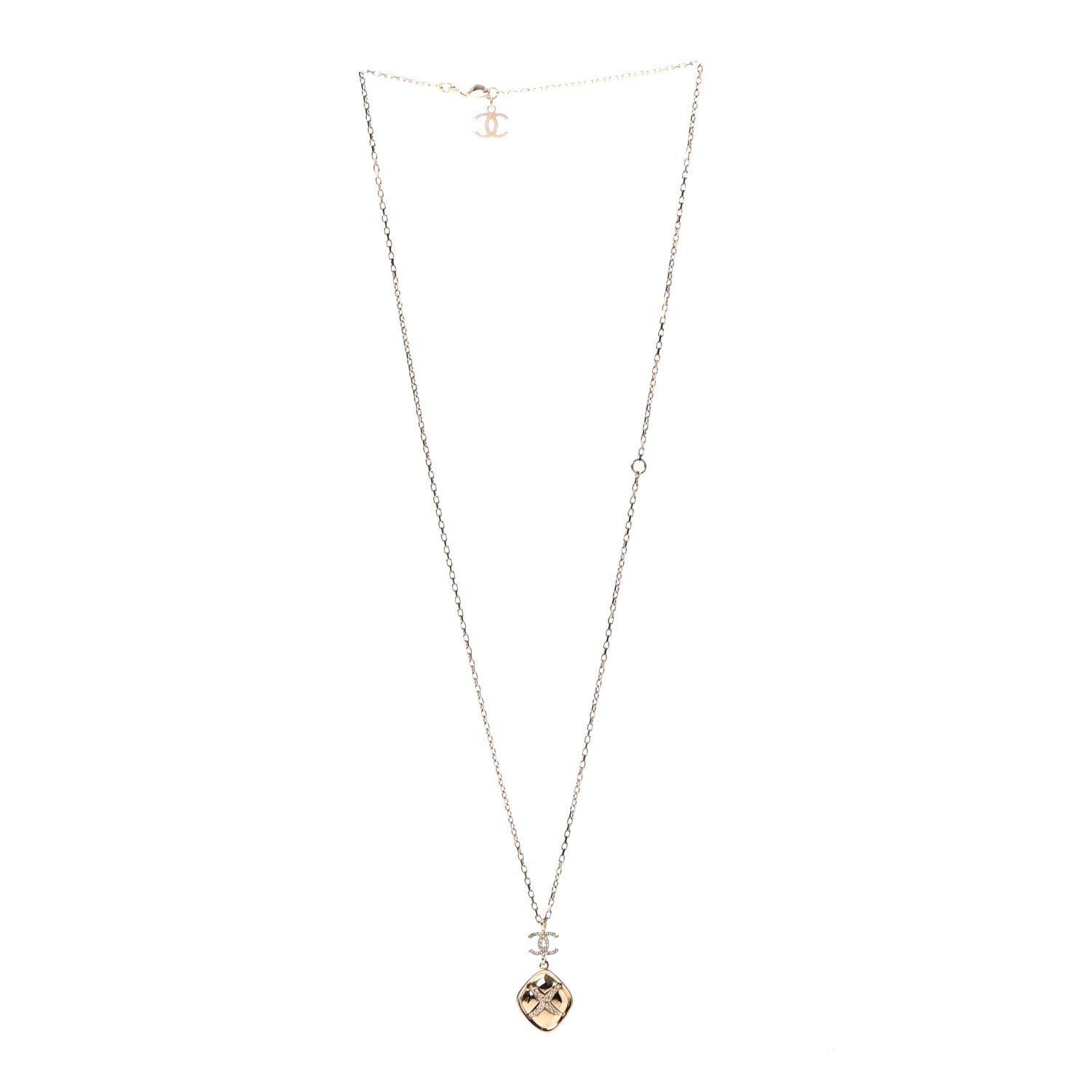 Chanel Crystal CC Drop Pendant Necklace Gold 3 of 5