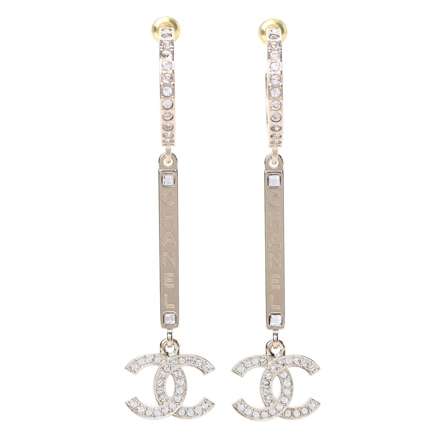 Crystal Lock Symbols Logo CC Hoop Drop Earrings Gold