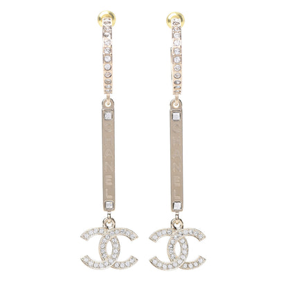 Chanel Crystal Lock Symbols Logo CC Hoop Drop Earrings Gold 1 of 5