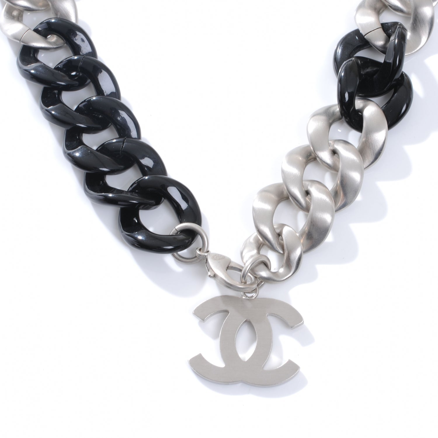 Chanel Metal and Resin CC Choker Necklace Black Silver 1 of 4