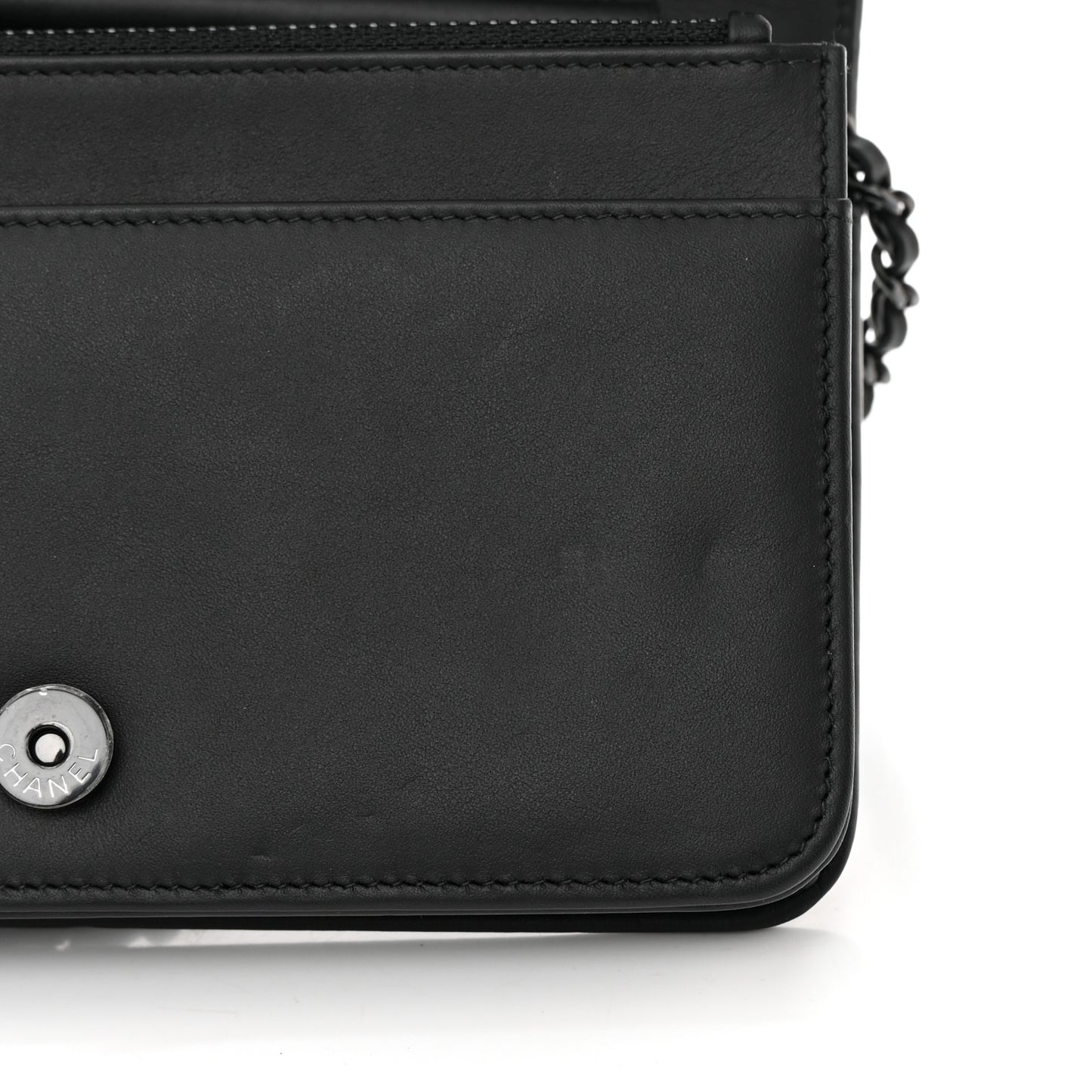 Calfskin Painted Chevron Embossed Boy Wallet On Chain WOC Black
