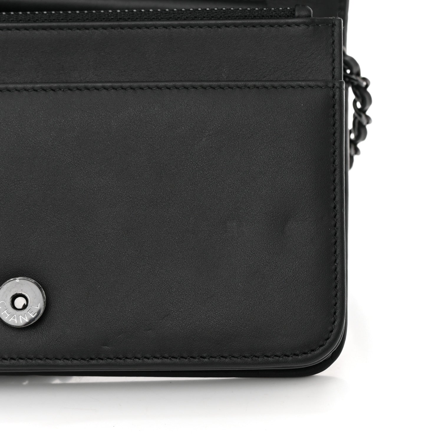 Chanel Calfskin Painted Chevron Embossed Boy Wallet On Chain WOC Black 14 of 15