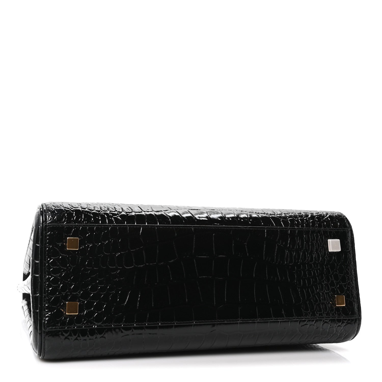 Saint Laurent Shiny Calfskin Crocodile Embossed Le Fermoir Top Handle Bag Black 4 of 10