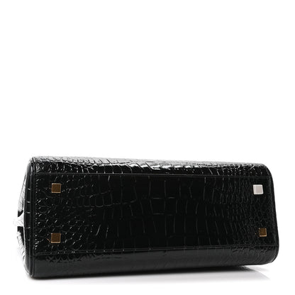 Saint Laurent Shiny Calfskin Crocodile Embossed Le Fermoir Top Handle Bag Black 4 of 10