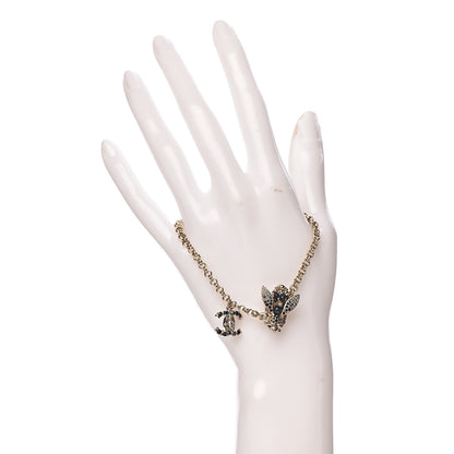 Chanel Crystal Chain Bee CC Charm Bracelet Gold Black 2 of 5