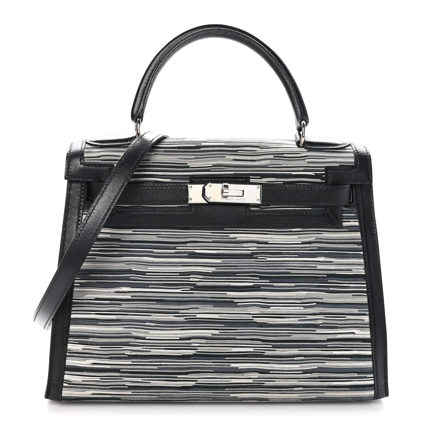 Hermes Box Toile Vibrato Kelly Sellier 28 Black Gris 1 of 10
