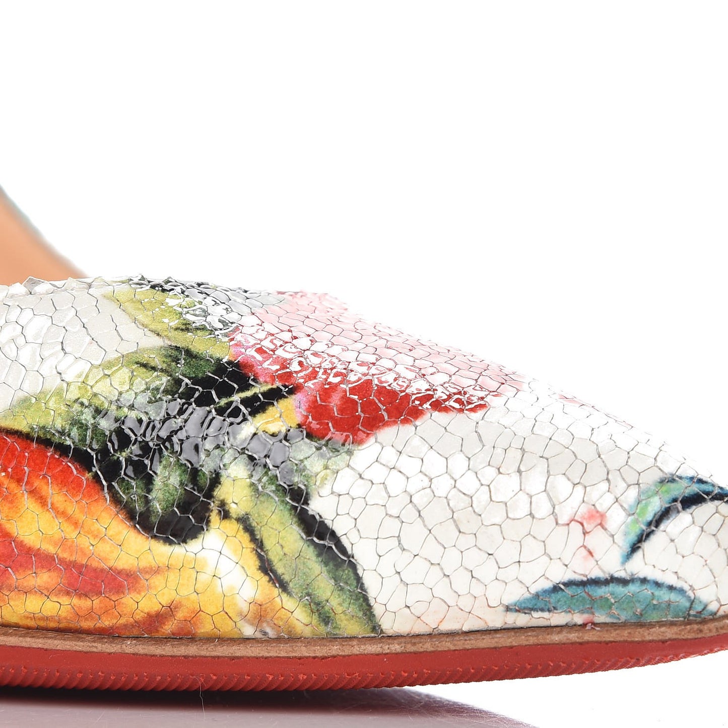 Crackled Calfskin Hawaiian Print Pigalle Follies 100 Pumps 38 White