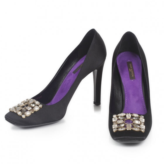 Louis Vuitton Satin Swarovski Crystal Heels 39.5 Black 1 of 10