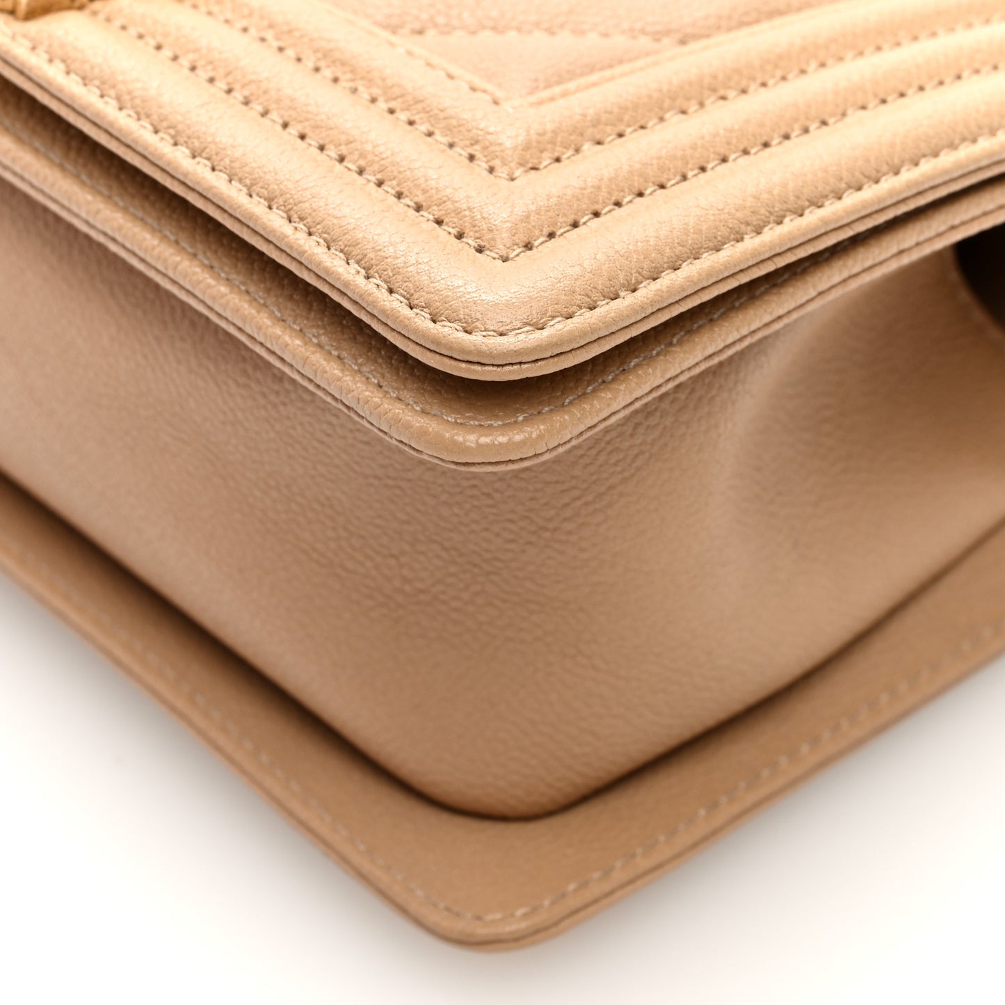 Caviar Chevron Quilted Small Boy Flap Beige