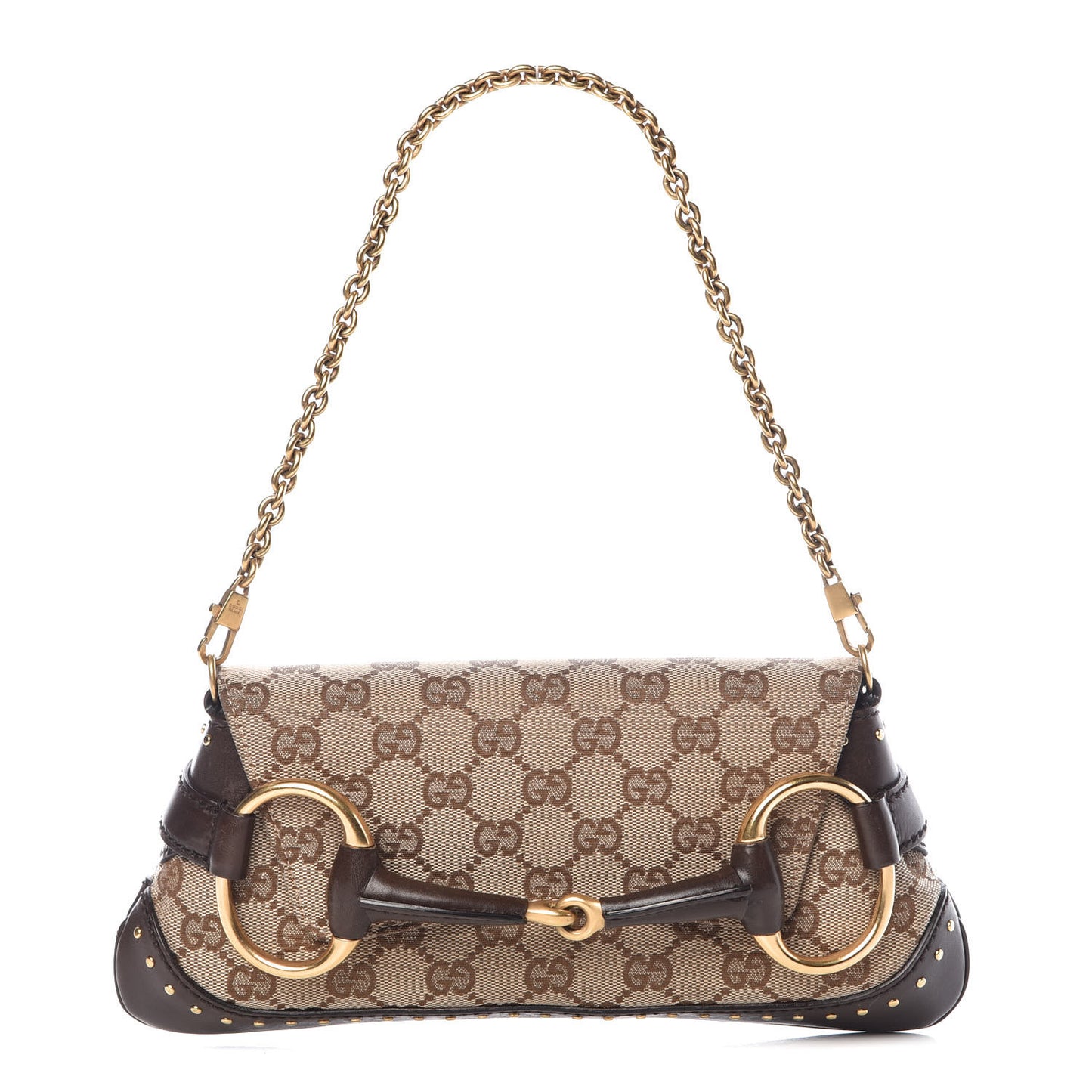 Monogram Studded Horsebit Clutch Dark Brown