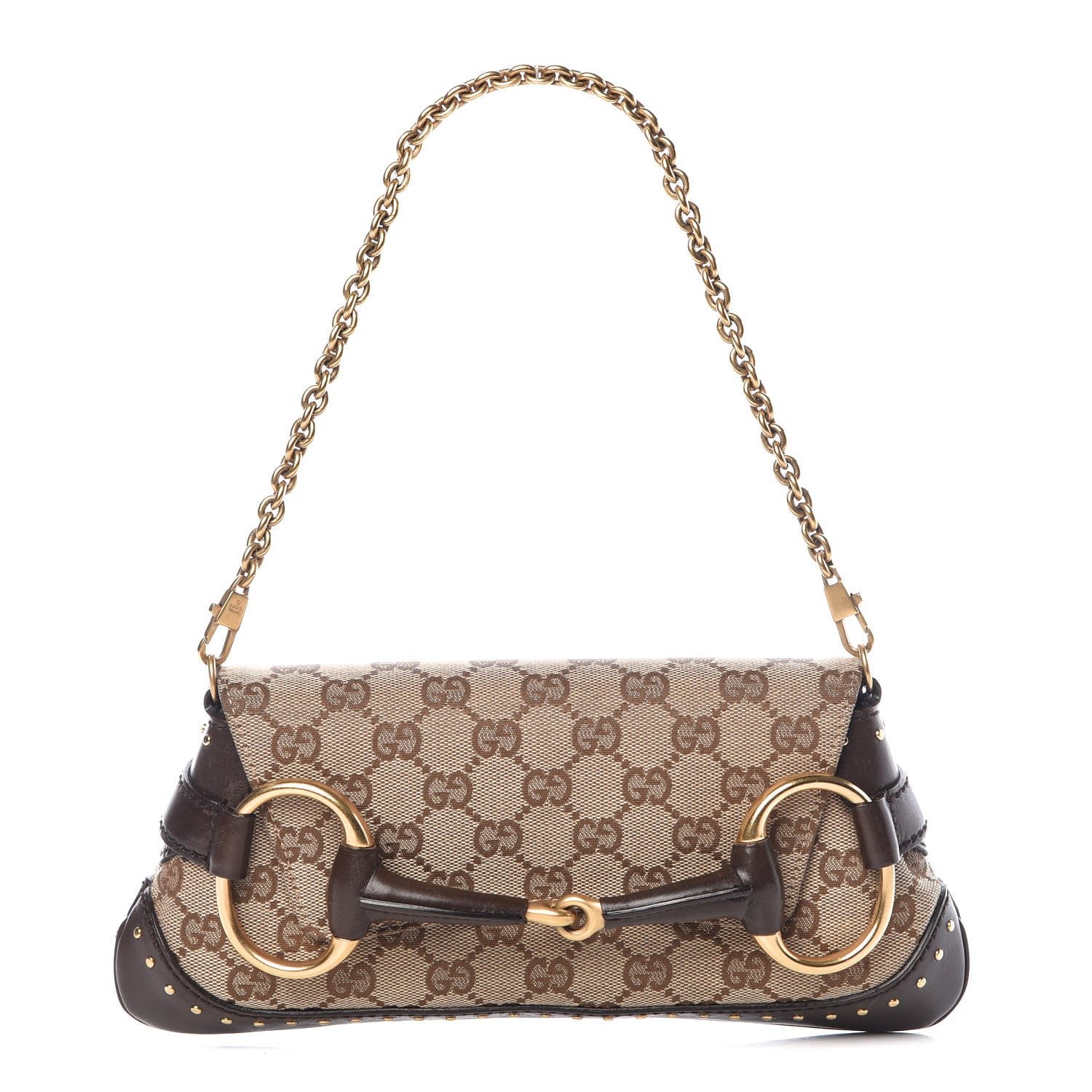 Gucci Monogram Studded Horsebit Clutch Dark Brown 1 of 10