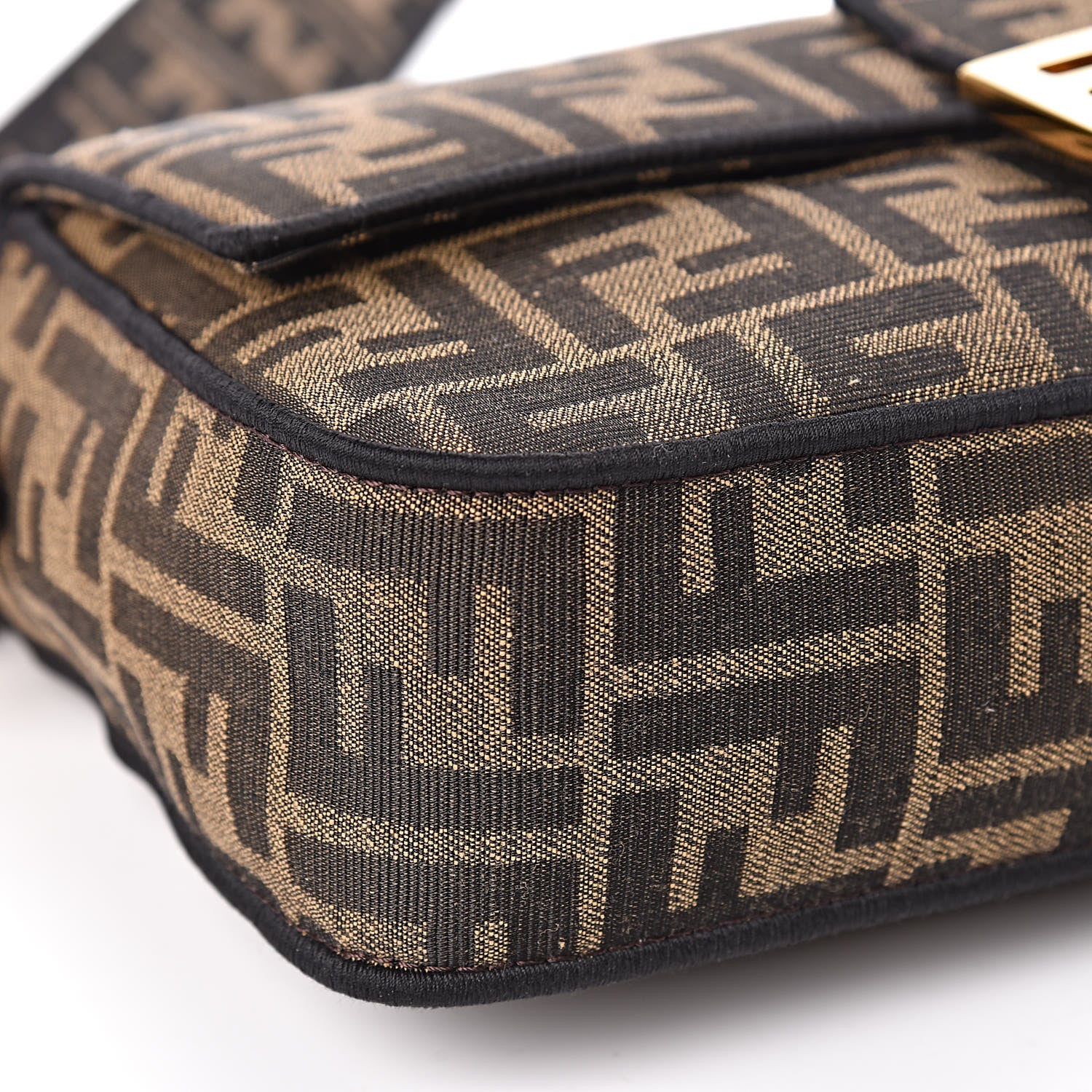 Fendi Fabric Jacquard FF 1974 Medium Baguette Tobacco Moro Black 5 of 15