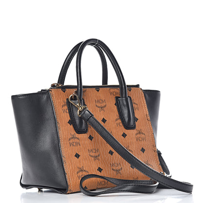MCM Visetos Small Kathy Double Zip Tote Cognac Black 3 of 16