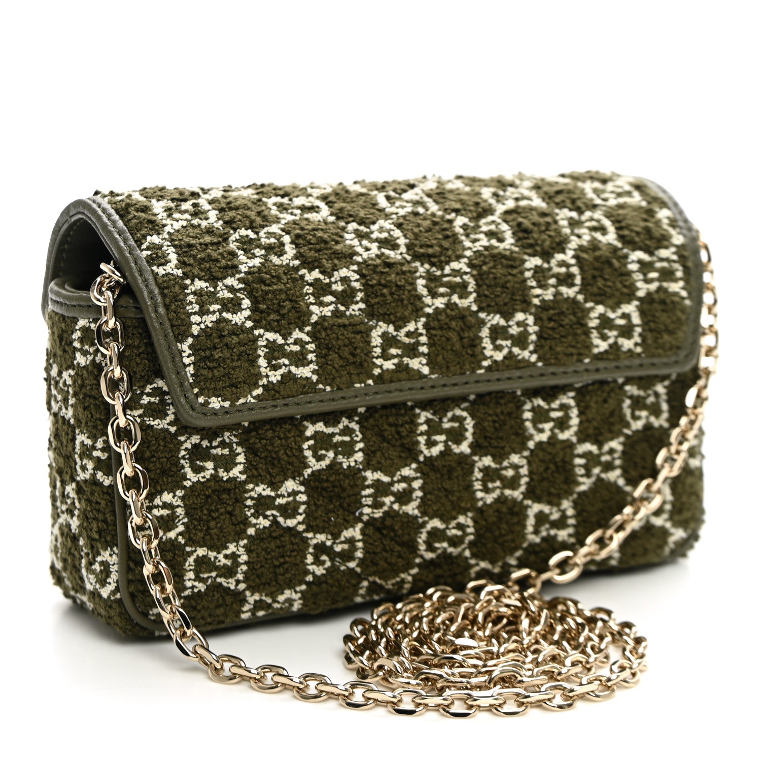 Gucci Tweed GG Monogram Mini GG Marmont Shoulder Bag Green 3 of 9