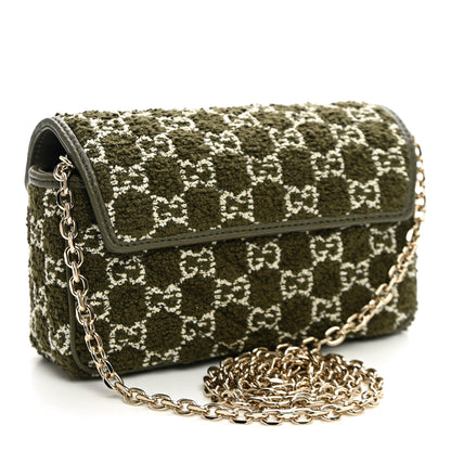 Gucci Tweed GG Monogram Mini GG Marmont Shoulder Bag Green 3 of 9
