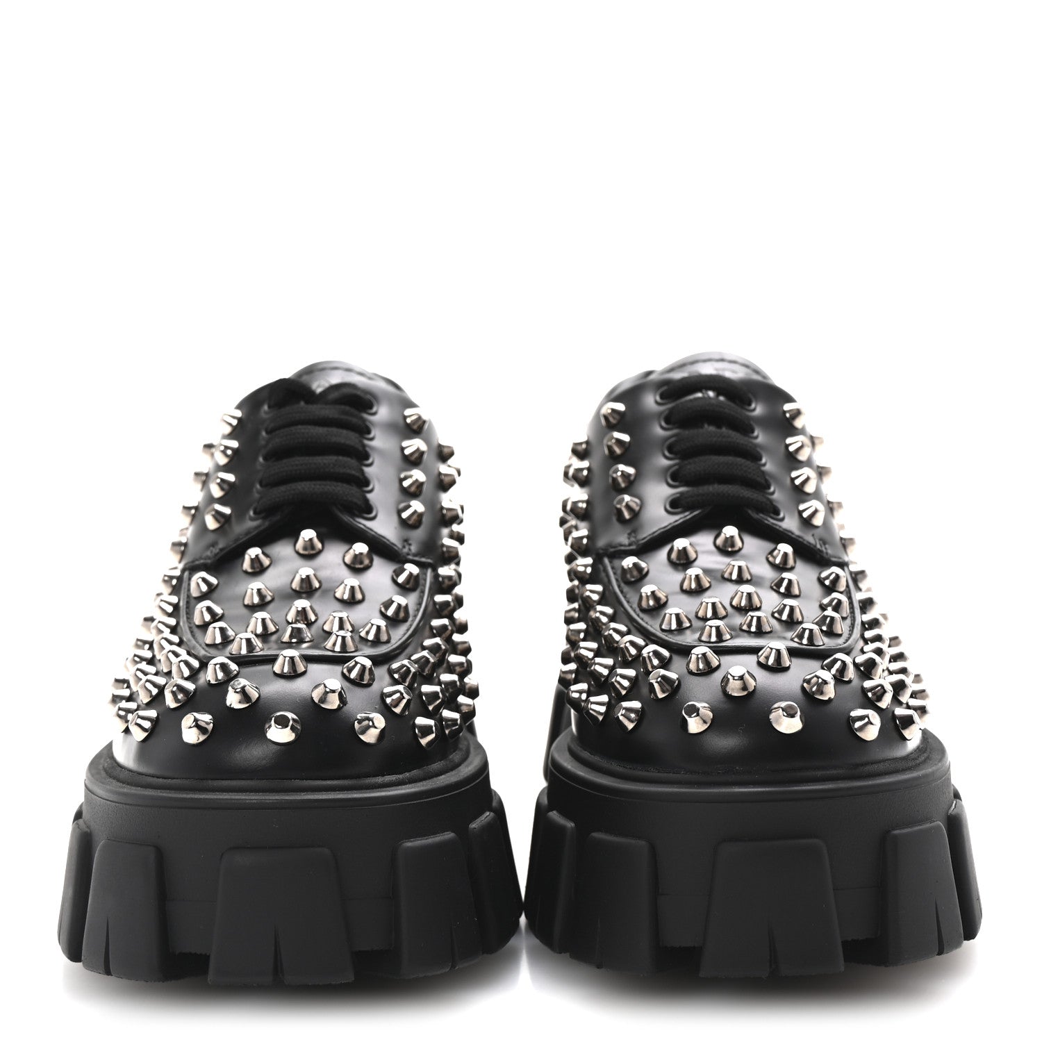 Prada Spazzolato Rois Studded Lace Up Monolith 55mm Derby Loafers 36 Black 3 of 9