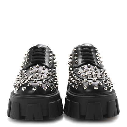 Prada Spazzolato Rois Studded Lace Up Monolith 55mm Derby Loafers 36 Black 3 of 9