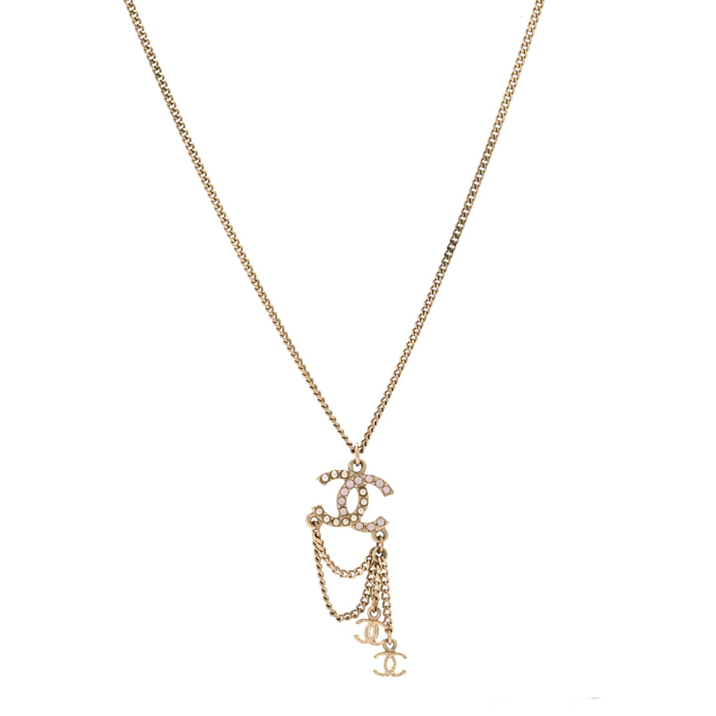 Pearl Crystal CC Chain Necklace Gold Pink