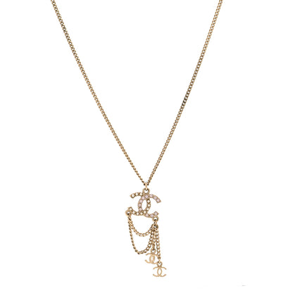 Chanel Pearl Crystal CC Chain Necklace Gold Pink 1 of 6