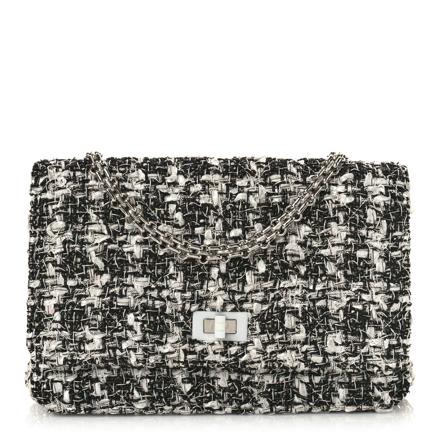 Chanel Tweed Quilted Reissue Wallet On Chain WOC White Black 1 of 11