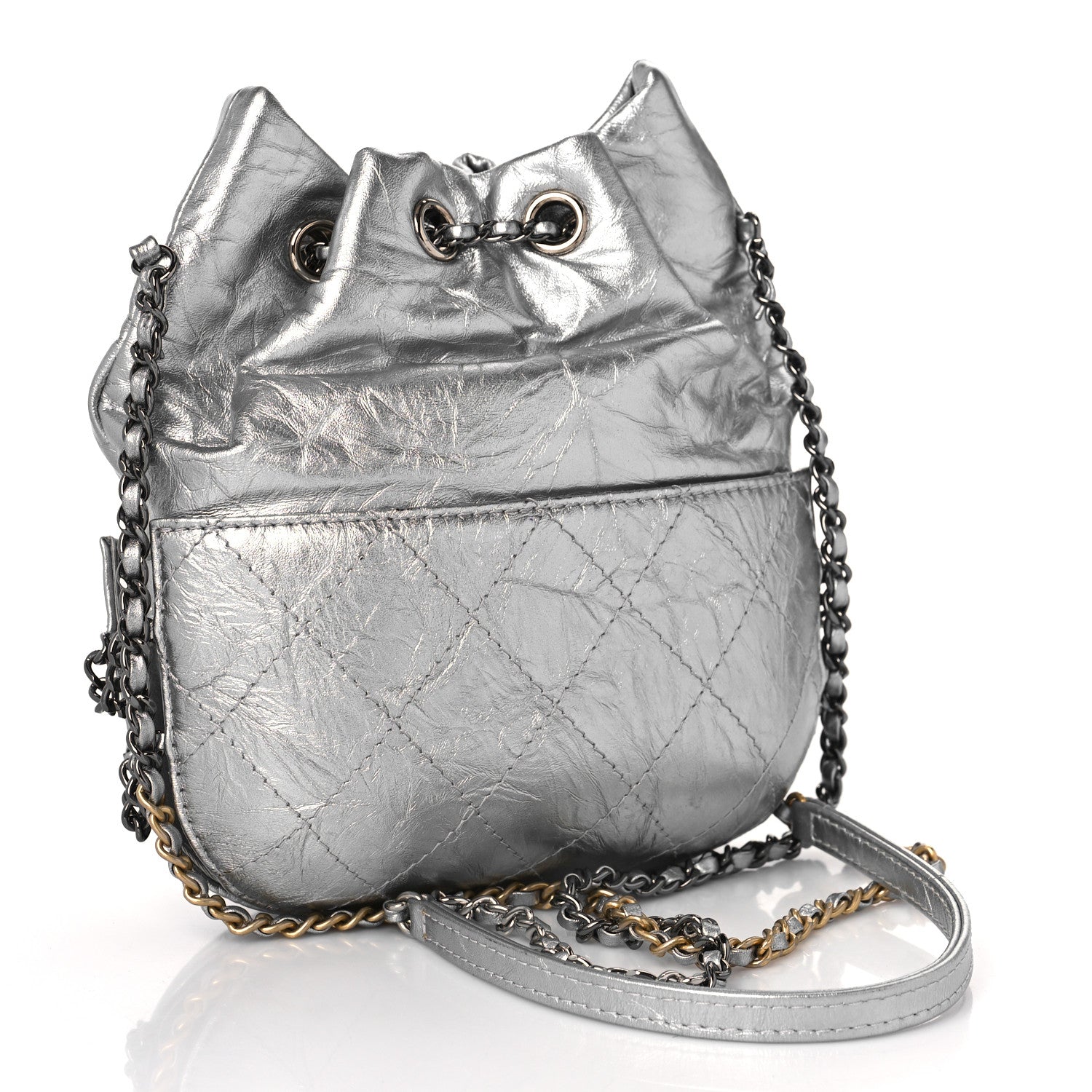 Chanel Metallic Aged Calfskin Quilted Small Gabrielle Bucket Silver 3 of 9