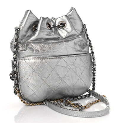 Chanel Metallic Aged Calfskin Quilted Small Gabrielle Bucket Silver 3 of 9